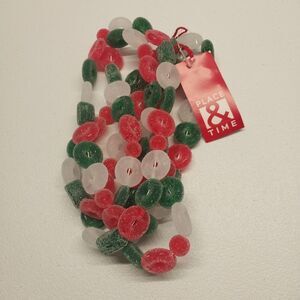 Sugared Life Saver Candy Christmas Tree Garland Red White Green 72" Plastic
